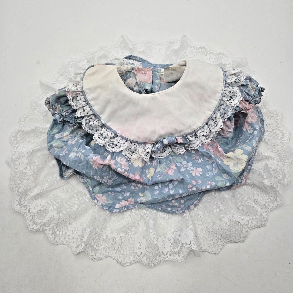 Vintage Bryan Baby Girl Dress 0-3 Mos Full Circle Lace Ruffles Blue
